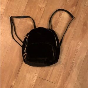 Black fur mini backpack